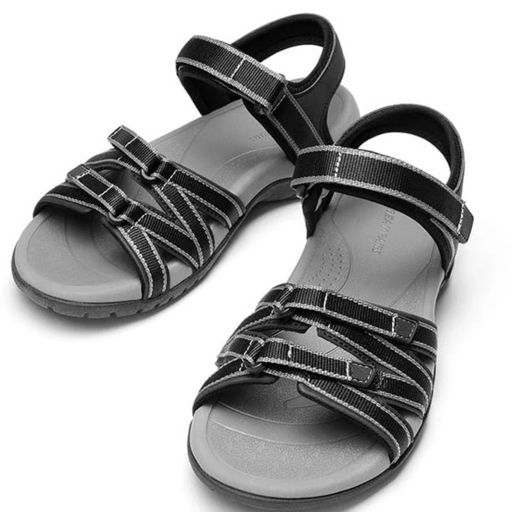 Dream Pairs Women Black Gray Adjustable Strap Outdoor Hiking Water Sandals Sz 8
